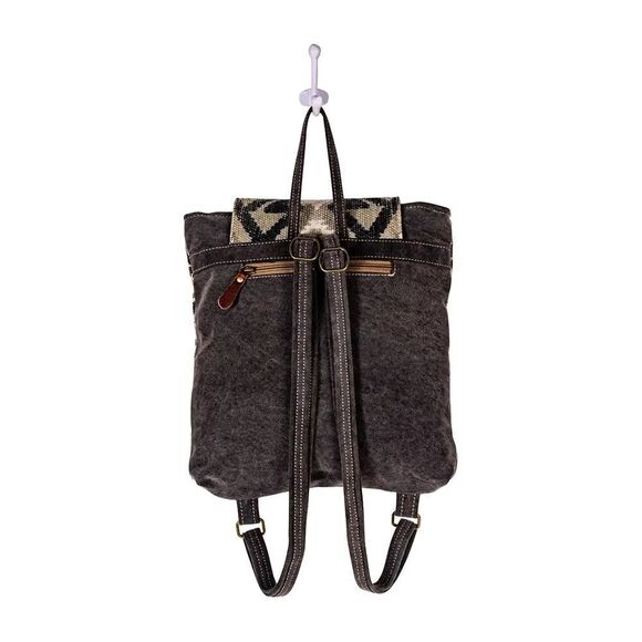 Myra Bag Handmade Arrowhead Backpack Upcycled Canvas & Cowhide Leather - Picture 7 of 13